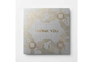 Silver Grey Gold Foil Circuit Board Microchip Geometric Emboss Custom Thank You Cards Tech Corporate Greeting Cards Bulk