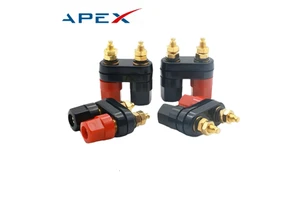 Double Row Round Terminal M4 Banana Socket Dual Audio Adaptor Brass Red and Black Connected Terminal
