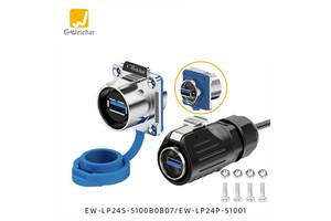 E-Weichat EW-LP24 Industrial USB 3.0 IP68 Waterproof Panel Mount Data Cable Connector For Charging Data Transfer Aerospace Power
