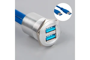 LYAN 25MM Metal Double USB3.0 Type-A Female to Male 60cm Wire Panel Mount Connector Factory Direct Silver Shell USB-13