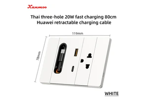 Fast Charging USB Socket Switch Panel 118 Type Mobile Phone Charging TYPE-C Thai Standard Multi-functional Wall Switch Socket