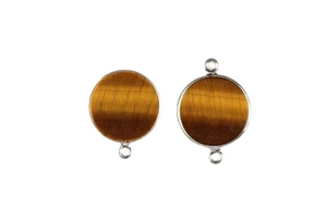 12mm Coin Natural Brown Yellow Tiger Eye Gemstone Bezel Sterling Silver Rhodium Charms Connector Pendant Necklace Bracelet Gift
