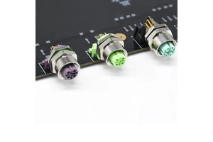 M12 Manufacturer Custom 12 Pin Panel Back Mount Brass Nickel Plated IP67 Waterproof Din PCB Front-fastened Angled Connectors