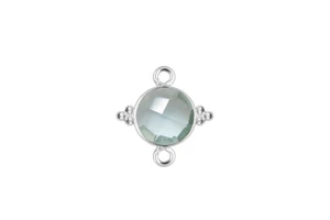 925 Sterling Silver Gold Plated Aquamarine Faceted Gemstone Fancy Bezel Two Loop DIY Necklace Bracelet Jewelry Making Connector