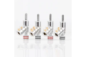 RASANTEK OEM ODM Brass Rhodium Plated Banana Connectors 45 Degree Locking Hifi Audio Video Connector Plug Speaker Cables