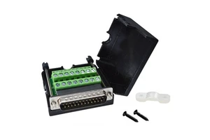D-SUB DB25 Male RS232 Serial Plug Connector Terminal Post Block Adapter Breakout Board With Black Shell Cover