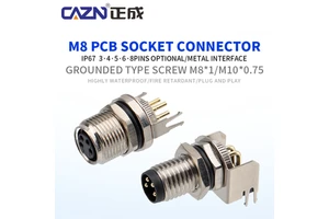 M8 Angled Female Back Mount PCB Socket Bend Pins Shield Receptacle Grounded Connector