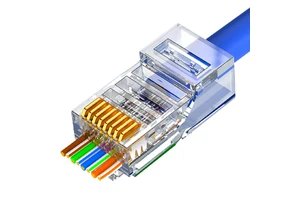 SAMZHE 100Pcs/Box Easy Pass Through Cat5e RJ45 Connector Plug Unshielded Rj45 8P8C Modular Plug UTP Ethernet LAN Crimp Connector