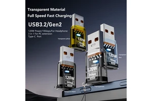 120W USB 3.2 Gen2 OTG Adapter, USB-A to USB-C with 4 Colors LED, 10Gbps Fast Charging & Data, AC Powered for Phone Laptop