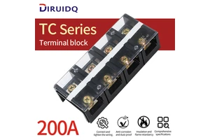 DIRUIDQ TC-2003 200A 600V Brass Bolt Connection Barrier Terminal Block >30 AWG Conductor 2-5 Poles for Industrial Applications