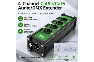 4-Channel Cat 5/6 Ethernet XLR Aluminum Ethernet Converter DMX RJ45 to 4 6.35 Combo Connectors Cable Audio Adaptor Extender Box