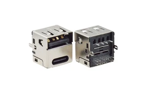 2 in 1 Connector, Type-C 14P Female + USB 2.0 a Female, 180 Degree Fork Type Connector Plug