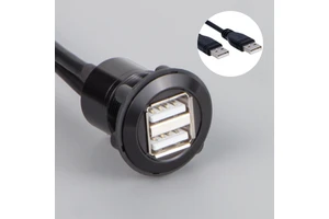LYAN 22MM Metal Double USB2.0 Type-A Female to Male 60cm Wire Panel Mount Connector Factory Direct Black Shell USB-06-BK