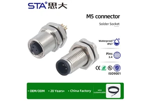 M5 Waterproof Connector 3 4 Core Flange Welding Wire Socket Front Back Panel Male Female Aviation Plug Lock Panel with Wire 30CM