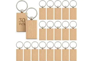 Laser Engraving Unfinished Rectangular Tag Crafts Wood Engraving Blanks Rectangle Wooden Key Chain Wood Blanks for Keychains