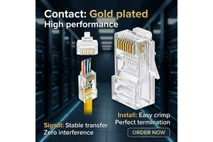 Cat6 Cat5e UTP RJ45 Connector 50U Gold Plated 8P8C Modular Plug 3 Prong Unshielded Ethernet Connector for Lan Cable 100pcs