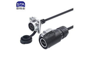 LP16 Type-C IP67 High-Speed Data Industrial Waterproof Connector Panel Mount Female USB 3.0 3.1 IP67 Male Data Extension Cable