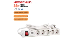 1.5M 2M 3M 5M EU 5 Way EU Plug Power Socket With and Overload USB Ports Surge Protection For Home Office Industrial Use
