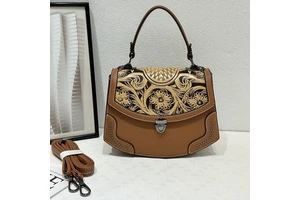 Vintage Embossed Floral PU Leather Saddle Crossbody Bag Women Flap Top Handle Shoulder Purse