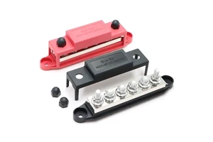 6-Way 48 VDC 400A Copper Busbar Automotive Terminal Block 5/16\" Post(M8) Connector Power Distribution Battery Cover Nuts 48 VDC