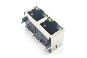 1x2 RJ45 Module Double Port Shielded Ethernet Connectors with LED Male/Female 8 Pin for PCB and Wire Connections
