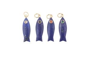 Natural afghani lapis lazuli gemstone connector handmade fish carving jewelry making gemstone connector pendant for necklace
