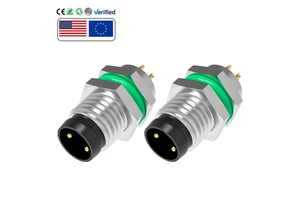 IP67 Circular Connector M8 Industrial Electrical Solder Receptacle A-Code 2 Pin M8*1.0 Back Mount Male Socket Connector