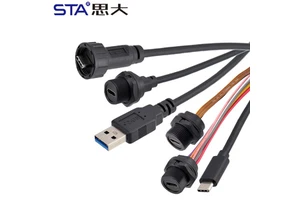 TYPE-C Panel Female Socket 30cm Length with Front Installation Male Straight Plug Thread USB3.0 Circular Connector USB-A