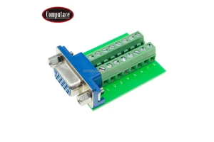 D-Sub 15-Pin Vertical Female VGA Adapter Socket with Screw Terminal Block Connector Nickel Plated Blue and Green 0.5A/30V