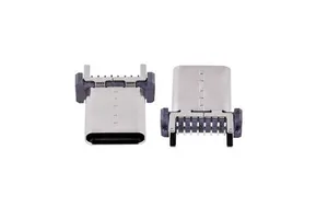 Longwei 16-Pin USB Type-C Stainless Steel 5A High-Current PD Fast Charge Vertical SMT Port Female Connector