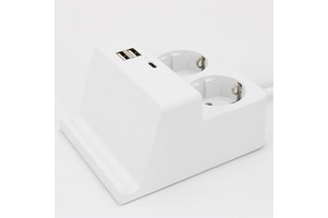 Plug With Socket USB-C Cube Extension With 2 AC Outlets 2 USB-A 1 USB-C Ports And Intelligent Phone Holder