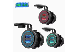 ELEWIND Waterproof and Dustproof QC 3.0 USB Double Connector with Light for Charging Mobile Phones and IPAD in Cars and Yachts