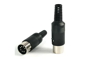 7-Pin DIN Solder-Type Male Round Cable Connectors with Strain Relief Boot ABS Housing 1.5A for Audio & Video Applications