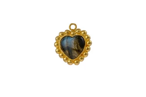 Handmade Trendy 18K Gold Plated Brass Labradorite Heart Pendant Charm Beaded Edge Gemstone Connector Necklace Bracelet Unisex