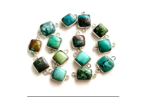 8mm Cushion Irani Turquoise Bezel Setting Connector Brass+14K Gold Filled Charms Daily Life Trendy Jewelry for All