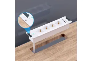 Desktop Cube 15A IP44 Power Strip 3 Outlets Multi Sockets Outlet Hub High Speed USB Charger Station With Long Extension Cable