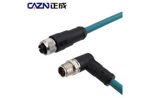 M12 Factory Straight Angled Open Ethernet Cable M12 8-Pins X Code Molded Plug Male Female CAT5E 6A PVC PUR Data Type Connectors