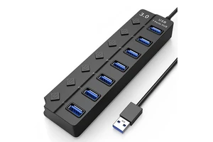 Hardrock 7-port USB 3.0 Hub Docking Station Splitter High-speed Expansion Dock Laptop External Power Supply WS-USB-107 Plastic