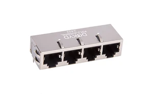 Multiple Port 100Mbps Cat5 Female 1X4 Port RJ45 Ethernet Connectors with PBT Black Housing and Gold Plating