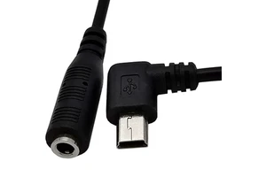 15cm 3.5mm Female To 5 Pin Mini USB Male 90 Angle Microphone Adapter Cable Socket Audio Braided Right Angle Mini 5pin To DC3.5