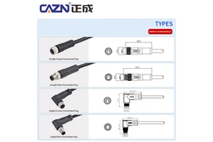CAZN M8 Brass Overmolded Plug Male Female Waterproof IP67 Automotive Circular Connector 3-8 Pin PUR Cable Shielded/Unshielded