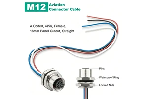 M12 A Code Female Panel Connector With Cable, IP67 4-5-8 Pin Industrial Circular Socket For Fieldbus