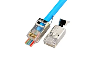 Cat6a Ethernet RJ45 8P8C Connectors Pass-through Plug STP Shielding Phosphor Bronze Contacts U-shape Clip Reliable Network 1.0mm
