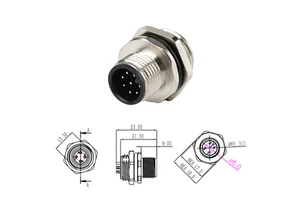 Heavy Machinery M12 Connector 8 Pin M12 Male Front Board Connector 16PCB IP67Waterproof Shielded 1PCS-Trimmed Seat