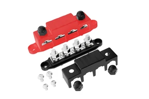 250A 4 Stud 3/8" M10 Post Automatic Marine Electric Battery Power Distribution Terminal Block Bus Bar for Automotive with Cover