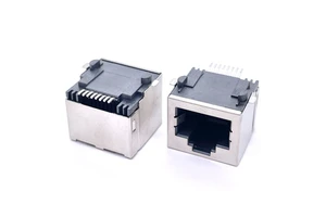 Single Port Gold Plated RG45 Female Ethernet RJ45 Connector for Shielded Cat6 Yellow/Green LED PA46 Housing 8 Contacts/Pins