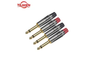 A 6.35 6.5mm Guitar 3-Pin 1/4 Inch Stereo Connector Dual Channel Copper Contact Male Mono Audio Jack Plug TRRS BLACK Microphone