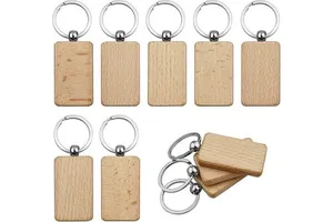 Wood Blank Unfinished Laser Engraving Blanks Key Rings Rectangular Keychain Ring Tag Wood Sign Bulk for DIY Crafts Gift Pet Tags