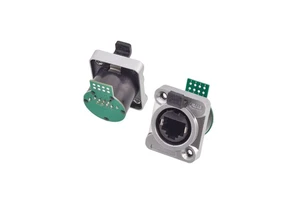 IP65 Waterproof 8 Pin Signal Connector RJ45 90 Degree Front Panel Mount Ethernet Ethercon RJ45 PCB Connector Female Socket
