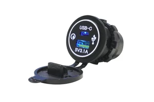 12V 24V Fast Charging 15.5W USB-C USB-A Dual Port Panel Mount USB Car Charger Socket For Bus Boat Marine